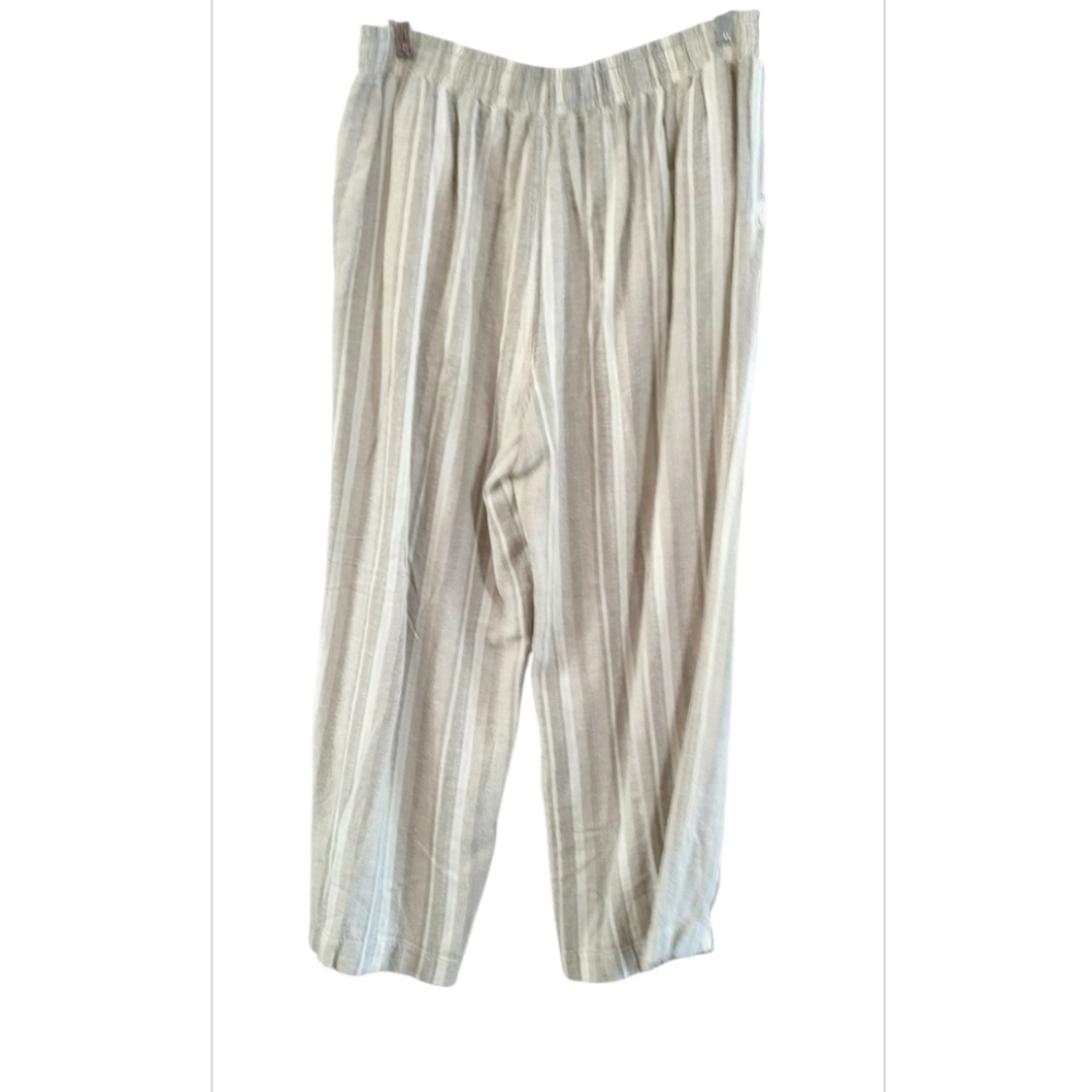 Briggs Beige/White Pull On Striped Wide Leg Linen Blend Pants Size XL - Picture 2 of 5